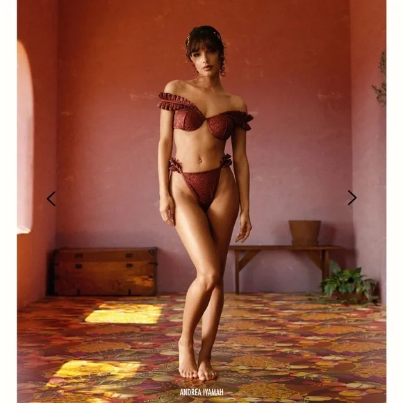 Andrea Iyamah Mulan multi way Off-Shoulder Bikini in wine red size medium
